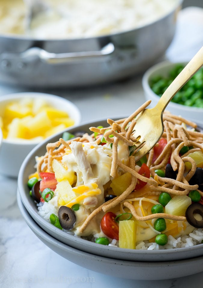 These Quick and Easy Hawaiian Haystacks start out with a super simple chicken gravy, that's poured over a bed of rice, then topped with all your favorite toppings. 