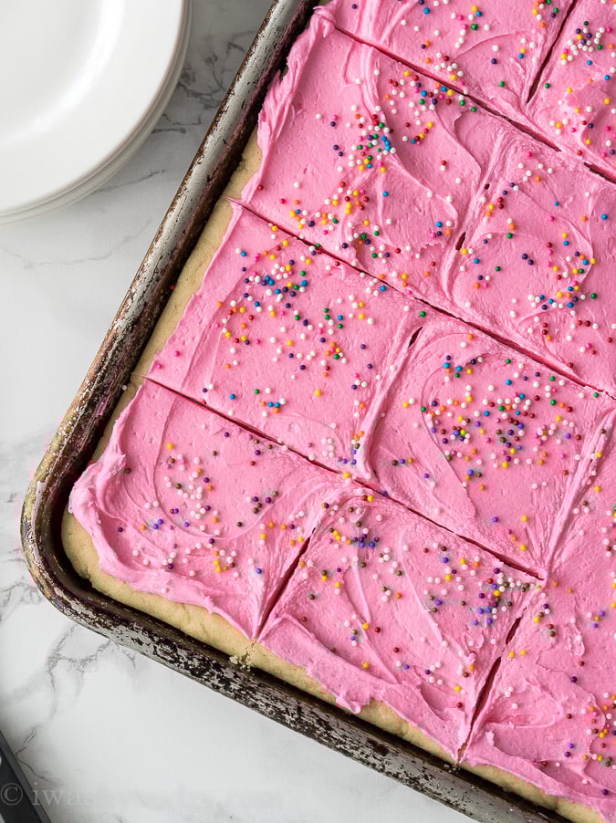 Cut Sugar Cookies in a baking pan.